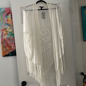 Torrid Ivory lace fringe kimono
